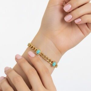 18K Gold Plated Turquoise Cuban Bracelets stainless steel womens jewelry